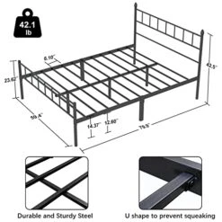 Queen Size Metal Bed Frame With Headboard, Large Storage Space Under The Bed, Heavy Duty Easy Assembly