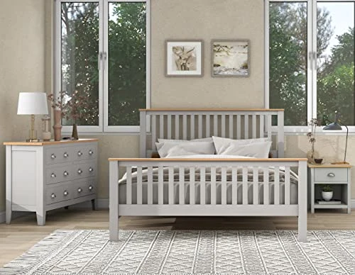 Bedroom Furniture Sets, 3 Pieces Country Gray With Oak Top Bedroom Sets, Full Platform Bed, Nightstand And Dresser, Gray 4 Bedroom Furniture Sets, 3 Pieces Country Gray With Oak Top Bedroom Sets, Full Platform Bed, Nightstand And Dresser, Gray - Image 2