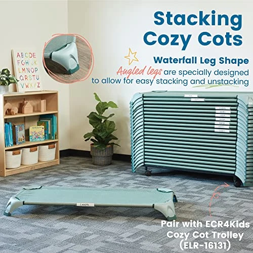 ECR4Kids Stackable Cozy Cot With Storage, Classroom Furniture, Sage, 6-Pack 5 ECR4Kids Stackable Cozy Cot With Storage, Classroom Furniture, Sage, 6-Pack - Image 3