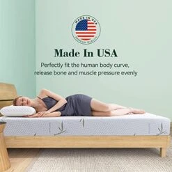 Twin Mattress 8 Inch, Green Tea Memory Foam, Fiberglass-Free & Pressure Reliving, Made In USA, Bamboo Cover, CertiPUR-US Certified, Bed In A Box, Medium Firm