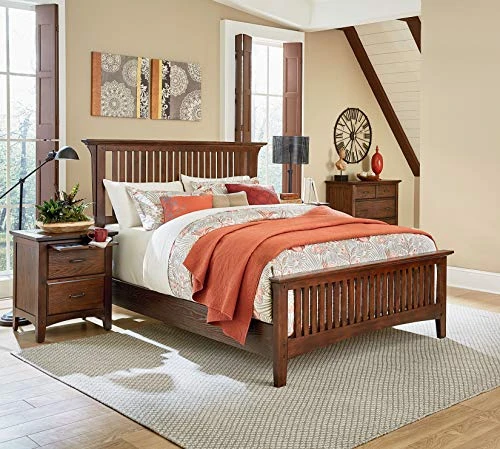 Modern Mission Vintage Oak Bedroom Set With 2 Nightstands And 1 Chest, Queen 3 Modern Mission Vintage Oak Bedroom Set With 2 Nightstands And 1 Chest, Queen