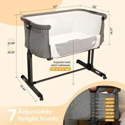 Li’l Pengyu Bedside Bassinet For Baby, Adjustable Baby Bassinets Bedside Sleeper With Cotton Mattress,Tool-Free Assemble Portable Rolling Cribs With Travel Bag Large Breathable Mesh (Gray) 12 Li’l Pengyu Bedside Bassinet For Baby, Adjustable Baby Bassinets Bedside Sleeper With Cotton Mattress,Tool-Free Assemble Portable Rolling Cribs With Travel Bag Large Breathable Mesh (Gray) -Delta Children Shop 51NEy4rAWmL