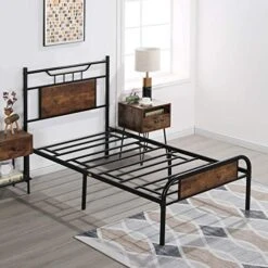 Twin Size Bed Frame With Wooden Headboard And Footboard, Mattress Foundation/Platform With Strong Metal Slats And Anti-Slip Support, No Box Spring Needed/Noise Free, Metal Wood Head Board -Delta Children Shop 51O10hKA7SL