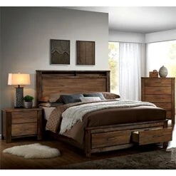 Of America FOA Nangetti 3pc Antique Oak Wood Bedroom Set - Queen + Nightstand + Chest -Delta Children Shop 51OBhFQvNrL