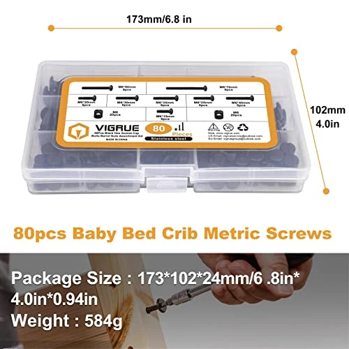 VIGRUE 80PCS Baby Bed Crib Metric Screws M6 X 15mm/ 20mm/ 25mm/ 30mm/ 35mm/ 40mm/ 50mm/ 70mm Black Hex Socket Cap Bolts Barrel Nuts Assortment Kit For Crib Baby Bed Furniture Hardware Cots And Chairs 8 VIGRUE 80PCS Baby Bed Crib Metric Screws M6 X 15mm/ 20mm/ 25mm/ 30mm/ 35mm/ 40mm/ 50mm/ 70mm Black Hex Socket Cap Bolts Barrel Nuts Assortment Kit For Crib Baby Bed Furniture Hardware Cots And Chairs - Image 6