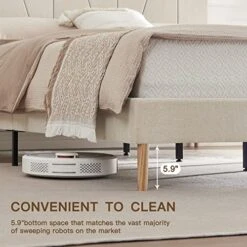 King Size Bed Frame Upholstered Platform With Complete Headboard And Strong Wooden Slats, No Box Spring Needed, Easy Assembly,Beige -Delta Children Shop 51PANWoty8L