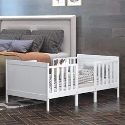 Costzon 2 In 1 Convertible Toddler Bed Frame, Converts To Two Chairs, Classic Wood Kids Bed W/Double Side Safety Guardrails, Footboard For Extra Safety, Fits Full Size Crib Mattress (White) 13 Costzon 2 In 1 Convertible Toddler Bed Frame, Converts To Two Chairs, Classic Wood Kids Bed W/Double Side Safety Guardrails, Footboard For Extra Safety, Fits Full Size Crib Mattress (White) -Delta Children Shop 51POcAvluoL
