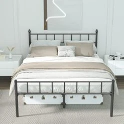 Queen Size Metal Bed Frame With Headboard, Large Storage Space Under The Bed, Heavy Duty Easy Assembly -Delta Children Shop 51PmAcOMutL