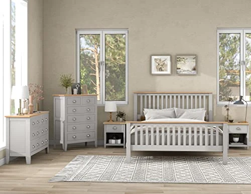 Bedroom Furniture Sets, 5 Pieces Country Gray With Oak Top Bedroom Sets, Full Wood Platform Bed Frame With 2 Nightstands, One 6-Drawer Chest, One 6-Drawer Dresser, For Boys Girls Teens, Gray 3 Bedroom Furniture Sets, 5 Pieces Country Gray With Oak Top Bedroom Sets, Full Wood Platform Bed Frame With 2 Nightstands, One 6-Drawer Chest, One 6-Drawer Dresser, For Boys Girls Teens, Gray