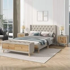 4-Pieces Modern Bedroom Set, Wooden Bedroom Furniture Sets With Queen Size Upholstered Platform Bed,2 Nightstands And 1 Storage Bench For Kids Teens Adults Bedroom -Delta Children Shop 51QRUco8QML. AC 1