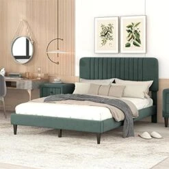 Droom Set Queen Size Upholstered Platform Bed Frame With Two Nightstands And One Storage Bench Ottoman 4-Piece Bedroom Sets For Adults Teens, Green -Delta Children Shop 51QwVFwmOJL. AC