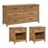 3 Pieces Modern Wood Brown Bedroom Set With Dresser And 2 Nightstands