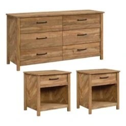 3 Pieces Modern Wood Brown Bedroom Set With Dresser And 2 Nightstands