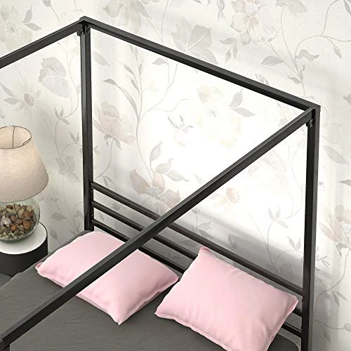 INUS Patricia Black Metal Canopy Platform Bed Frame / Mattress Foundation With Steel Slat Support / No Box Spring Needed / Easy Assembly, Queen 6 INUS Patricia Black Metal Canopy Platform Bed Frame / Mattress Foundation With Steel Slat Support / No Box Spring Needed / Easy Assembly, Queen - Image 4