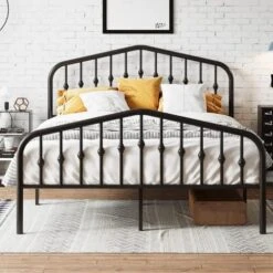 Platform Queen Size Metal Bed Frame With Vintage Headboard And Footboard, Heavy Duty Bed Frame With Large Storage, No Box Spring Needed, Easy Assembly, Black 12 Platform Queen Size Metal Bed Frame With Vintage Headboard And Footboard, Heavy Duty Bed Frame With Large Storage, No Box Spring Needed, Easy Assembly, Black -Delta Children Shop 51Rk sP9JWL. AC