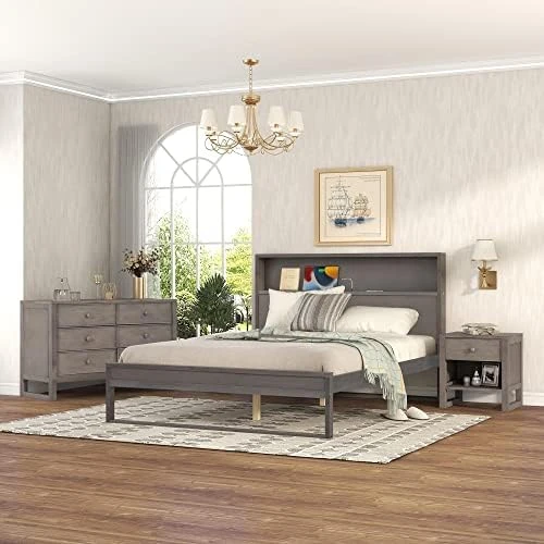 6 Pieces King Bedroom Sets, Rubber Wood King Size Platform Bed With Nightstand*2, Chest, Mirror And Dresser, Simple Style Wooden Bedroom Furniture Set For Teens Adults, Milky White 15 6 Pieces King Bedroom Sets, Rubber Wood King Size Platform Bed With Nightstand*2, Chest, Mirror And Dresser, Simple Style Wooden Bedroom Furniture Set For Teens Adults, Milky White - Image 13