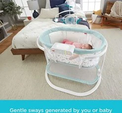Fisher-Price Baby Bedside Sleeper Soothing Motions Bassinet With Lights Music Vibrations & Overhead Mobile, Pacific Pebble