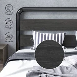 Queen Size Bed Frame With Wooden Headboard And Footboard, Heavy Duty Oval-Shaped Platform Bed With Under-Bed Storage, Noise Free, No Box Spring Needed, Black -Delta Children Shop 51SfWf7sdSL