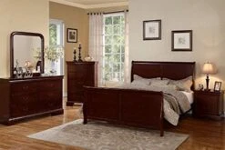 Louis Phillipe Bedroom Set Featuring French Style Sleigh Platform Bed And Matching Case Goods, Queen, Cherry