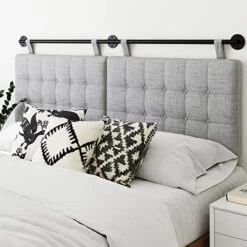 Harlow Modern Wall Mount Hanging Upholstered Headboard, Queen, Gray With Brown Faux Leather Straps -Delta Children Shop 51TCowKWnSL. AC