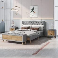 4 Pieces Bedroom Sets, Queen Upholstered Platform Bed With 2 Nightstands And Storage Bench, Platform Bed Frame With Button Tufted Upholstered Headboard (Gray) 13 4 Pieces Bedroom Sets, Queen Upholstered Platform Bed With 2 Nightstands And Storage Bench, Platform Bed Frame With Button Tufted Upholstered Headboard (Gray) -Delta Children Shop 51TMjUMJ3SL