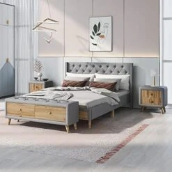 4-Piece Queen Size Bedroom Furniture Set, Velvet Upholstered Platform Bed With Storage Bench And Two 2-Drawer Nightstands 24 4-Piece Queen Size Bedroom Furniture Set, Velvet Upholstered Platform Bed With Storage Bench And Two 2-Drawer Nightstands -Delta Children Shop 51TMjUMJ3SL. AC 1