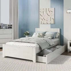 3 Pieces Platform Bed Set, Solid Wood Bedroom Sets With King Size Platform Bed, 6 Drawers Dresser And Nightstand (Milky White) -Delta Children Shop 51Tf8slnsRL. AC 1