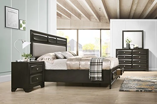 Oakland Wood Bedroom Set With Queen Bed, Dresser, Mirror, 2 Nightstands, Antique Gray 4 Oakland Wood Bedroom Set With Queen Bed, Dresser, Mirror, 2 Nightstands, Antique Gray - Image 2