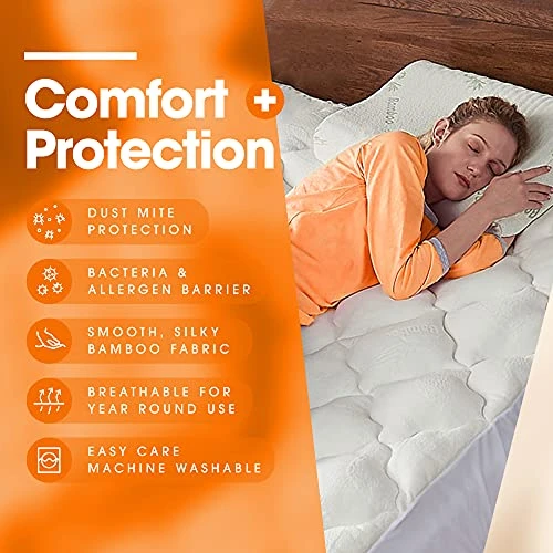 Soft And Plush Bamboo Fitted Mattress Topper - Twin Size - Plush Eco Friendly Mattress Protector Cover For Bedding - (King) 4 Soft And Plush Bamboo Fitted Mattress Topper - Twin Size - Plush Eco Friendly Mattress Protector Cover For Bedding - (King) - Image 2