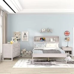 3 Piece Queen Bedroom Furniture Set,Queen Size Wood Bedroom Sets With A Queen Size Platform Bed, Nightstand And Dresser For Living Room Bedroom,Milky White -Delta Children Shop 51VRhrOiP1L. AC