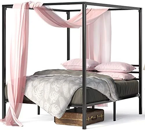 INUS Patricia Black Metal Canopy Platform Bed Frame / Mattress Foundation With Steel Slat Support / No Box Spring Needed / Easy Assembly, Queen 8 INUS Patricia Black Metal Canopy Platform Bed Frame / Mattress Foundation With Steel Slat Support / No Box Spring Needed / Easy Assembly, Queen - Image 6