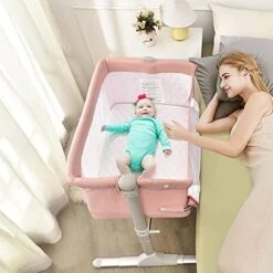 HONEY JOY Baby Bedside Crib, Foldable Baby Bedside Bassinet W/Carrying Bag, Breathable Mesh & Mattress, Adjustable Height & Angle, Bed To Bed Baby Co Sleeper For Infants Newborn Girl Boy, Gray 19 HONEY JOY Baby Bedside Crib, Foldable Baby Bedside Bassinet W/Carrying Bag, Breathable Mesh & Mattress, Adjustable Height & Angle, Bed To Bed Baby Co Sleeper For Infants Newborn Girl Boy, Gray -Delta Children Shop 51W3MrxU9mL