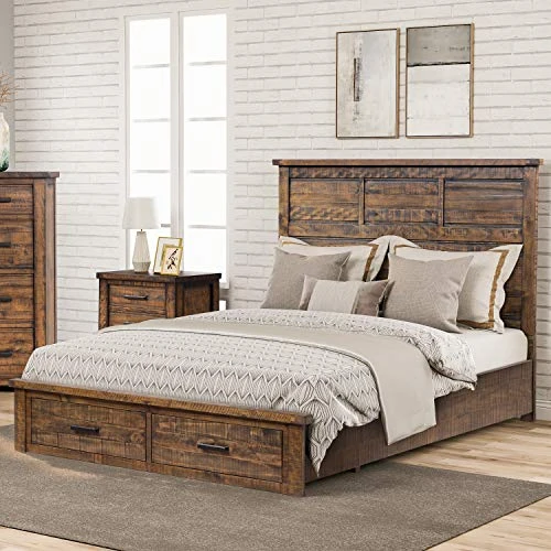 Farmhouse 6-Piece Bedroom Furniture Sets, Wood Queen Bedroom Furniture Set Include Solid Pine Wood Storage Bed, 2 Nightstands, 6-Drawer Dresser And 5-Drawer Chest And Mirror 4 Farmhouse 6-Piece Bedroom Furniture Sets, Wood Queen Bedroom Furniture Set Include Solid Pine Wood Storage Bed, 2 Nightstands, 6-Drawer Dresser And 5-Drawer Chest And Mirror - Image 2