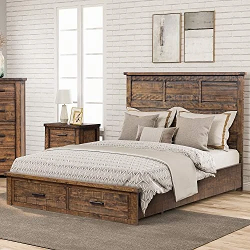 Farmhouse 6-Piece Reclaimed Wood Bedroom Set With Mirror And Black Finish Metal Handles, 2-Drawer Queen Bed, 6-Drawer Dresser, 5-Drawer Chest And Double 3-Drawer Nightstands (Natural) 16 Farmhouse 6-Piece Reclaimed Wood Bedroom Set With Mirror And Black Finish Metal Handles, 2-Drawer Queen Bed, 6-Drawer Dresser, 5-Drawer Chest And Double 3-Drawer Nightstands (Natural) - Image 14