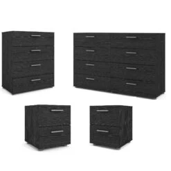 4 Piece Set With Dresser 2 Nightstands And Chest In Black Woodgrain