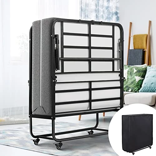 Folding Bed With Mattress Twin Size, 75" X 38", Rollaway Bed Storage Cover Included. Roll Away Bed With 5" Memory Foam Mattress, Portable Foldable Fold Up Guest Bed For Adults (Twin) 3 Folding Bed With Mattress Twin Size, 75" X 38", Rollaway Bed Storage Cover Included. Roll Away Bed With 5" Memory Foam Mattress, Portable Foldable Fold Up Guest Bed For Adults (Twin)