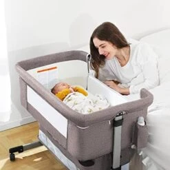 Ihoming Baby Bassinet Bedside Sleeper, Baby Crib With Storage Basket, Easy Folding Bassinets, Adjustable Baby Bed For Infant Newborn, Pink -Delta Children Shop 51YZkRcI59L. AC