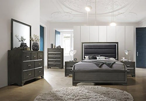 – 6-Piece Gray Wood With Faux Leather Headboard Queen Bedroom Set. Bed, Dresser, Mirror, Chest, 2 Night Stands 10 – 6-Piece Gray Wood With Faux Leather Headboard Queen Bedroom Set. Bed, Dresser, Mirror, Chest, 2 Night Stands - Image 8