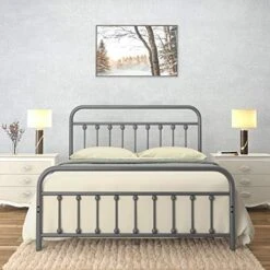 Vintage Queen Metal Bed Frame With Headboard And Footboard Platform/Wrought Iron/Heavy Duty/Solid Metal Slat/Textured Black/No Box Spring Needed/Industrial & Farmhouse -Delta Children Shop 51Yx8mchvUL. AC