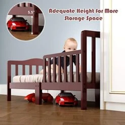 HONEY JOY Toddler Bed Frame, Solid Rubber Wood Frame W/Safety Guardrail, Fits Crib Full Size Mattress (Not Included), Children Classic Sleeping Bedroom Furniture For Kids Boys Girls(Brown) 17 HONEY JOY Toddler Bed Frame, Solid Rubber Wood Frame W/Safety Guardrail, Fits Crib Full Size Mattress (Not Included), Children Classic Sleeping Bedroom Furniture For Kids Boys Girls(Brown) -Delta Children Shop 51aPQBi8ihL