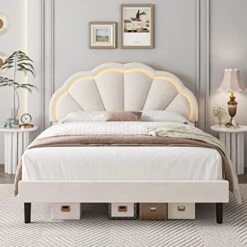 Ull Upholstered Smart LED Bed Frame With Adjustable Elegant Flowers Headboard, Platform Bed Frame Full Size With Wooden Slats Support, No Box Spring Needed, Easy Assembly, Beige 15 Ull Upholstered Smart LED Bed Frame With Adjustable Elegant Flowers Headboard, Platform Bed Frame Full Size With Wooden Slats Support, No Box Spring Needed, Easy Assembly, Beige -Delta Children Shop 51aUi7iqGdL. AC