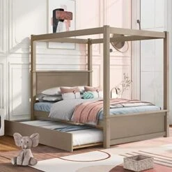 Full Size Wood Canopy Bed With Trundle And Two Nightstands, 4-Post Platform Frame Headboard, 3 Pieces Bedroom Set (Brushed White) Full Canopy Bed+2 Nightstands 27 Full Size Wood Canopy Bed With Trundle And Two Nightstands, 4-Post Platform Frame Headboard, 3 Pieces Bedroom Set (Brushed White) Full Canopy Bed+2 Nightstands -Delta Children Shop 51bCHiq3CL. AC 1