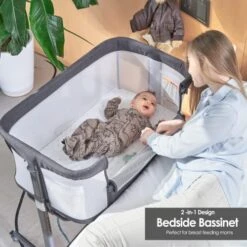 QUTANIX Baby Bassinet Bedside Sleeper With Wheels,Easy Folding Lightweight Crib For Baby/Infants,Breathable Mesh And Adjustable Height - Grey -Delta Children Shop 51bJDkco7LL