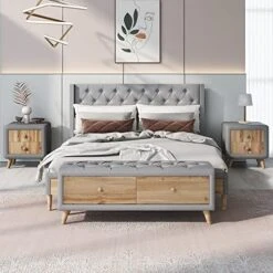 4-Pieces Modern Bedroom Set, Wooden Bedroom Furniture Sets With Queen Size Upholstered Platform Bed,2 Nightstands And 1 Storage Bench For Kids Teens Adults Bedroom -Delta Children Shop 51cvXqIWKML 1