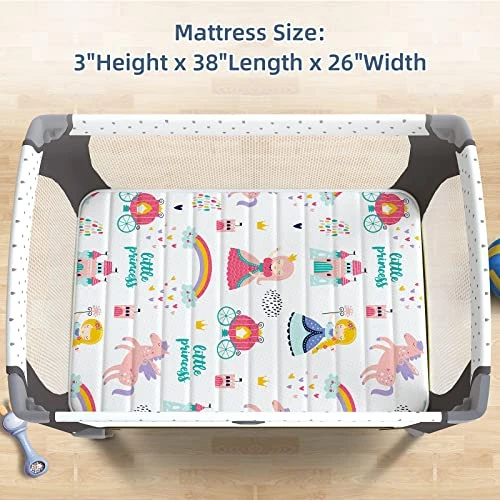 Moonlight Family Noiseless 3” Pack N Play Mattress, 38”x26” Premium Foam Portable Pack And Play Mattresses, Odorless & Steady Playard Mattress Fits ONLY Playpens (28.5 * 39.5"), Princess 4 Moonlight Family Noiseless 3” Pack N Play Mattress, 38”x26” Premium Foam Portable Pack And Play Mattresses, Odorless & Steady Playard Mattress Fits ONLY Playpens (28.5 * 39.5"), Princess - Image 2