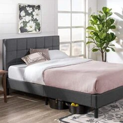 INUS Lottie Upholstered Platform Bed Frame / Mattress Foundation / Wood Slat Support / No Box Spring Needed / Easy Assembly, Grey, Twin