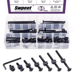 Swpeet 84Pcs Black M6 × 20/30/40/50/60/70/80mm Crib Hardware Screws Kit, Hex Socket Head Cap Crib Baby Bed Bolt And Barrel Nuts With 1 X Allen Wrench Perfect For Furniture, Cots, Crib Screws