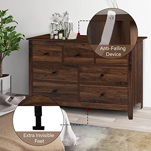 Dresser And Night Stand With Drawers - 3 Pieces Wooden Bedroom Set, 7-Drawer Chest Of Drawers And Nightstands Set, Brown Wood Grain 5 Dresser And Night Stand With Drawers - 3 Pieces Wooden Bedroom Set, 7-Drawer Chest Of Drawers And Nightstands Set, Brown Wood Grain - Image 3