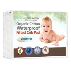 Organic Cotton Waterproof Fitted Crib Pad - Natural Baby Crib Mattress Cover & Protector - Unbleached, Non-Toxic & Hypoallergenic (28" X 52" X 7")