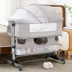 Cuddor Bedside Bassinet For Baby, Bedside Sleeper With Wheels, Heigt Adjustable, With Mosquito Nets, Large Storage Bag, For Infant/Baby/Newborn - Pink -Delta Children Shop 51g55oxbVcL. AC